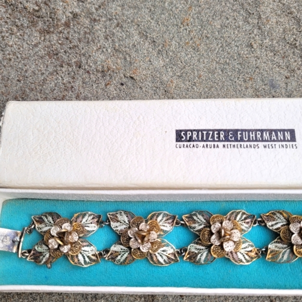 MCM Filigree linked floral rosette bracelet Spritzer & Fuhrmann - Picture 1 of 16
